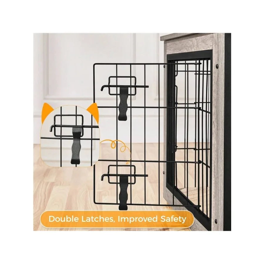 Butterslay 1PC 27.5″ Dog Crate Furniture For Small Dogs, Rustic Industrial Wooden Kennel With Multi-Function Design