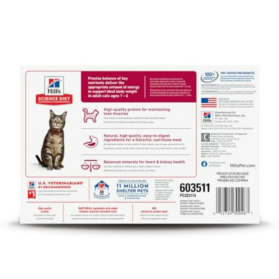 Adult 1-6 Wet Cat Food Variety Pack, Savory Entrée, Chicken, and Turkey, Cans, 12-Pack