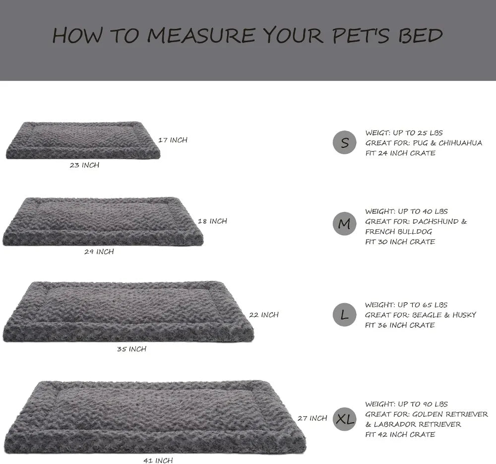 Ultra Soft Washable Dog Bed Mat, 36" x 23" Gray, Plush Crate Pad for Small to Large Dogs
