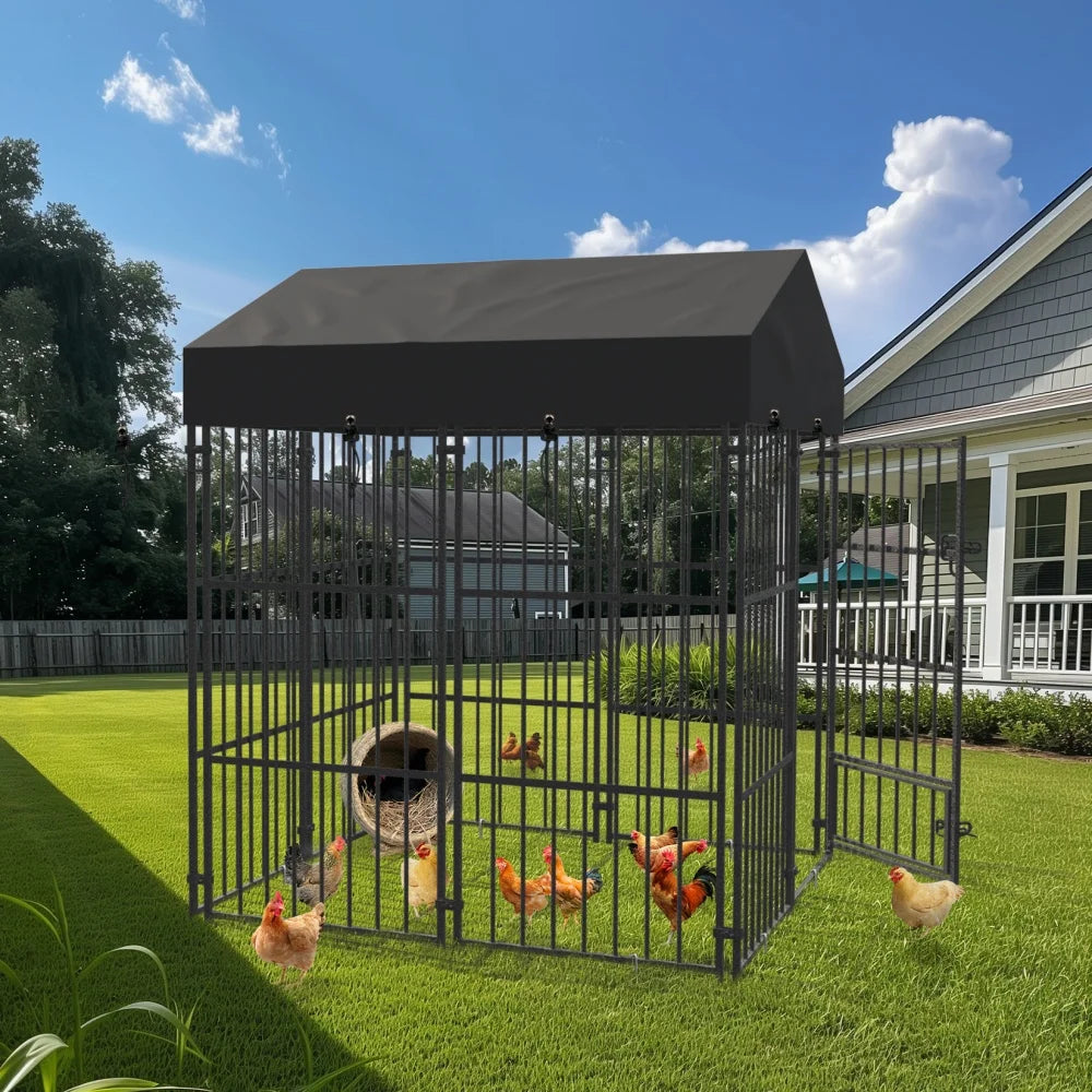 Heavy-Duty Large Dog Kennel Pet Welded Metal Playpen Animal Cage with Roof Cover Pet Run Enclosure Playpen House Outdoor Indoor