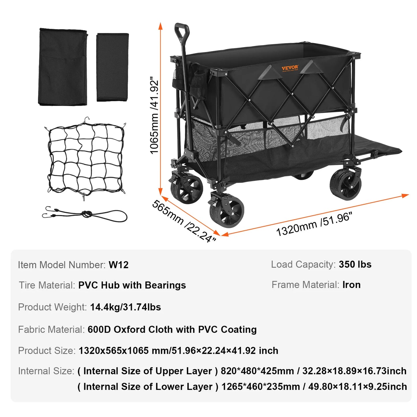 Collapsible Folding Wagon Beach Wagon Cart with All-Terrain Wheels Drink Holder Sport Wagon for Camping Shopping Garden