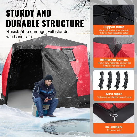 Portable Ice Shelter 4-6 Person Insulated Pop-Up Ice Fishing Tent 50 Square Feet Fishable Area Thermal Ice Shanty for Winter Fishing