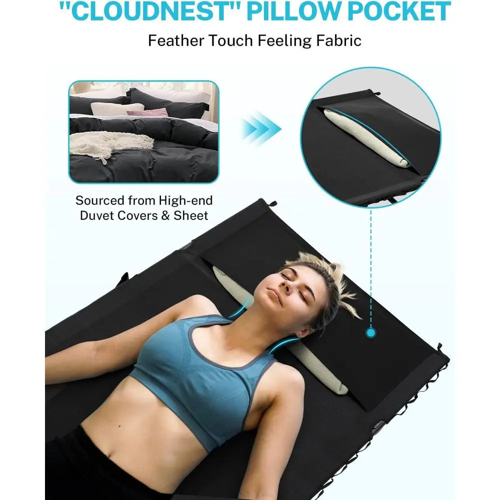 Ultralight Portable Camping Cot for Adults, Supports Up to 350lbs, Ideal for Travel, Beach, and Home Use (Black)