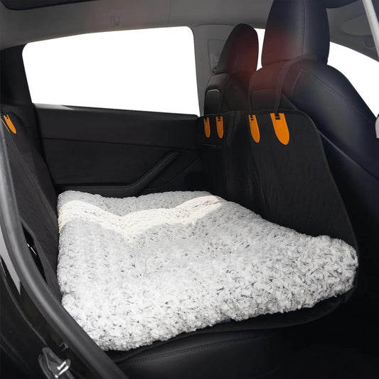 3.5" Thick Plush Dog Bed for Car, Washable Anti-Slip Pet Mat Fits SUVs Trucks Backseat, 54"x25", Grey