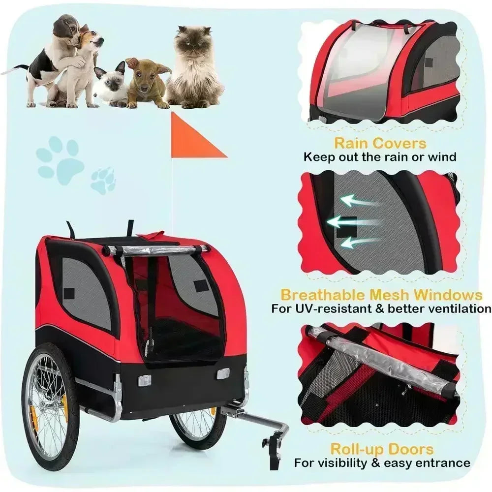 Pet Bicycle Trailer - 3-Wheeled Cart for Dogs, Safe, Easy Setup, Foldable Storage