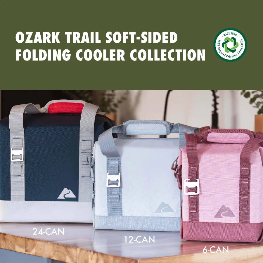 24-Can 14 QT Soft-Sided Folding Cooler With Built-In Bottle Opener for Outdoor Use, Polyester Fabric, Teal Color, Lightweight