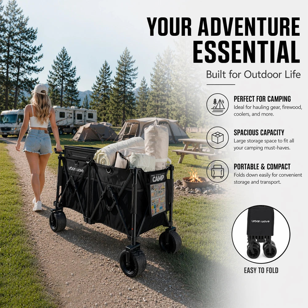 Heavy-Duty Folding Beach Cart - 680 LBS Capacity, LargeAll-Terrain Sand Wheels, Cup Holder, 360° Maneuverability -Ideal for Camping, Gardening, Outdoor Sports Equipment Transport