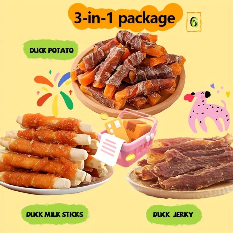 1-1.2lb Mixed Flavor Series, Cheese Duck Jerkey, Chicken Milk Jerkey, Duck Jerkey, Easily Digestible, Dog Chews Long Lasting, And High Protein, Low Fat, Perfect Training Reward Snack for Small, Medium And Large Dogs