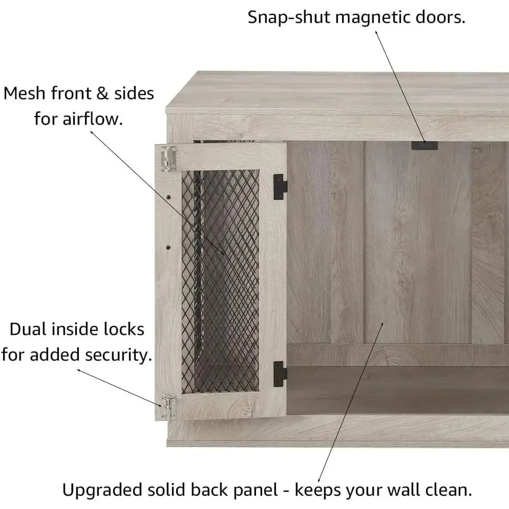 Furniture Style Dog Crate with Cushion and Tray, Mesh Dog Kennels with Double Door, End Table Dog House, Medium Crate Indoor Use