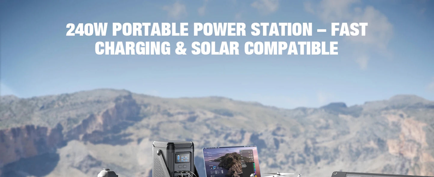 240W Portable Power Station 153.6WH Solar Generator LiFePO4 Battery Dual Way 100W PD Power Bank LED Light For Outdoors, Camping