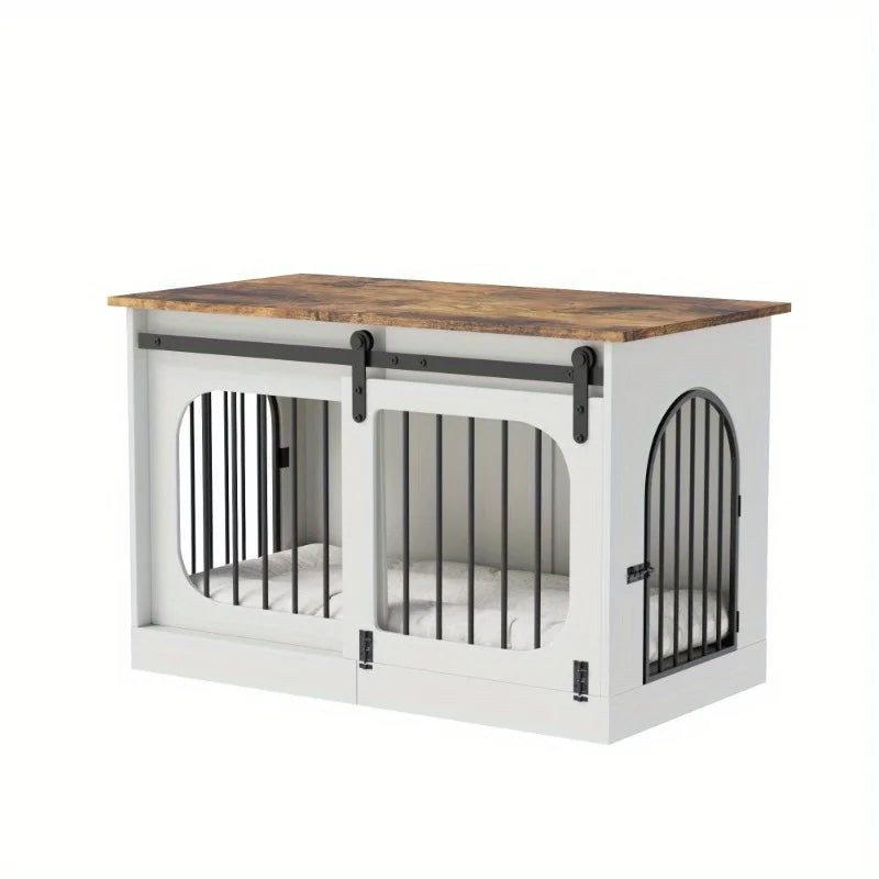 39.4" Dog Crate Furniture, Indoor Heavy-Duty Dog Crate for Small & Medium Dogs, Wooden Dog Kennel, White