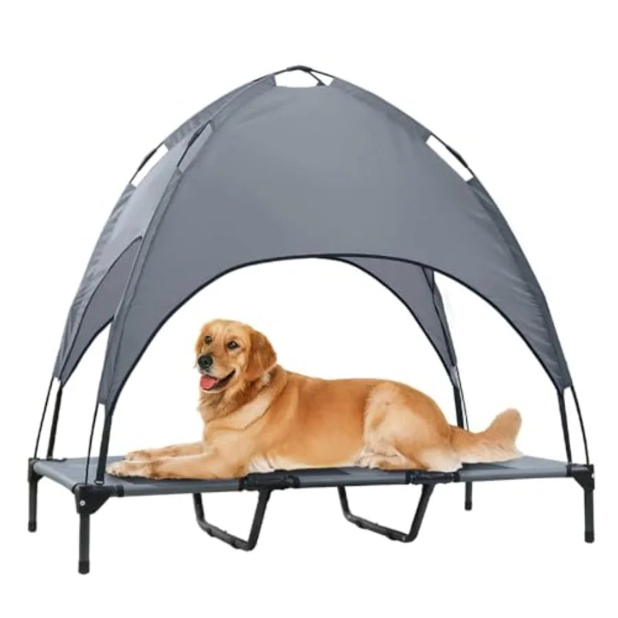 Elevated Dog Bed with Canopy 48-inch Waterproof Pet Cot Portable Outdoor Pet Bed with Carry Bag Indoor/Outdoor Cooling Canopy