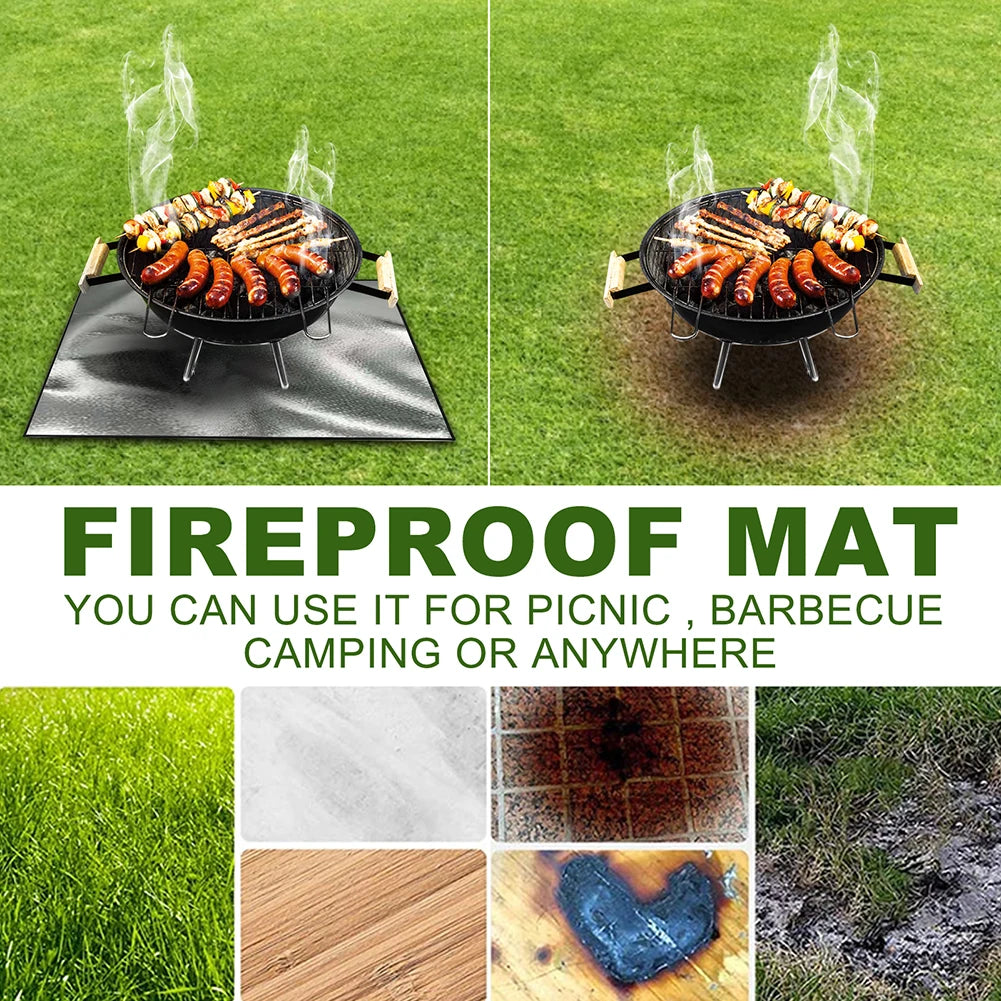 100cm x 100cm Griddle BBQ Mat Heat Resistant Fire Retardant Base Pad 3 Layers Large Fire Pit Mat Easy To Clean for Grass Outdoor