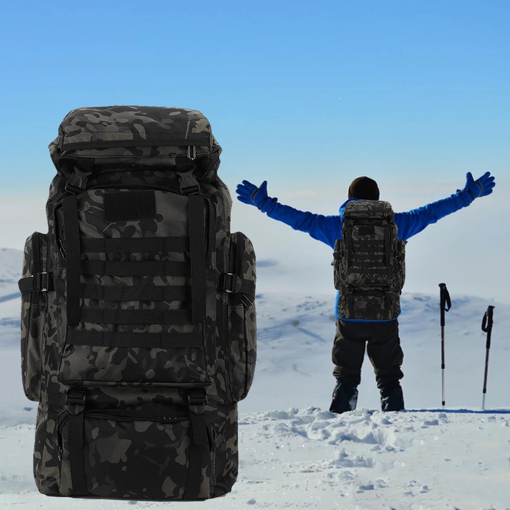 80L Mountaineering Backpack 600D Oxford Cloth Trekking Backpack Wear- Mountain Climbing Rucksack Travel Accessories