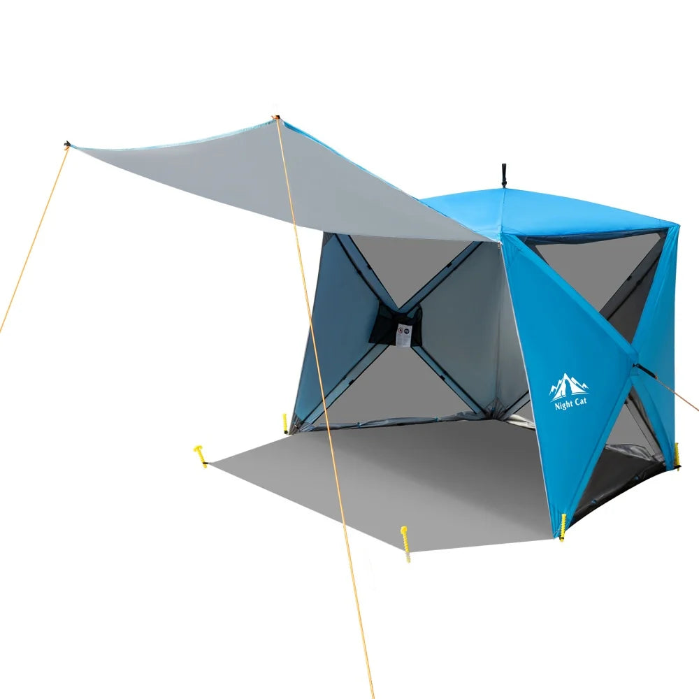 Pop-up Beach Tent: 3-4 Persons Beach Shelter with Canopy and Footprint, UPF 50+ UV Protection Backyard Camping Outdoor Canopy Poles Not Included