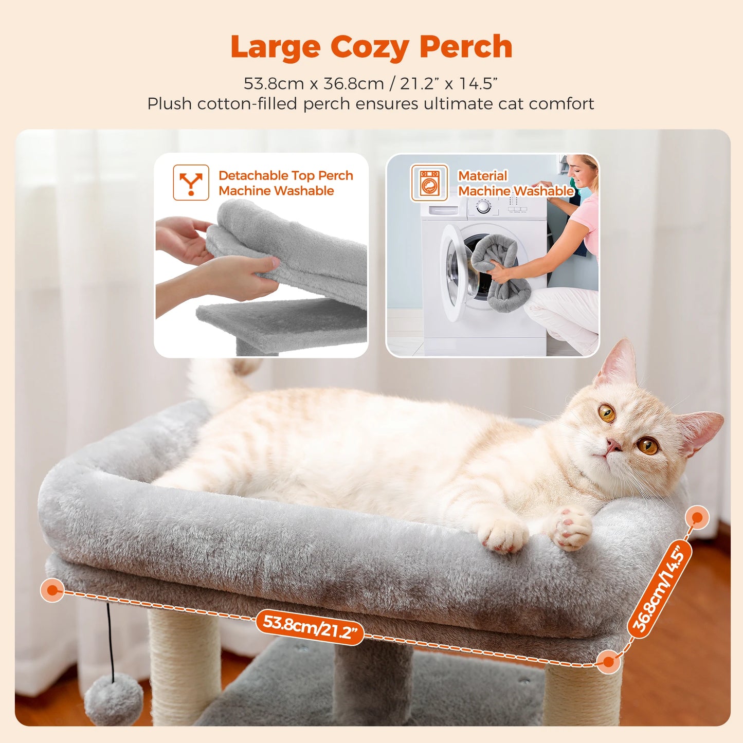 Small Cat Tree Tower with Natural Sisal Scratching Posts, Soft Top Perch, and Plush Pom-Pom Cozy Cat Condo Bed for Indoor Cat Toys
