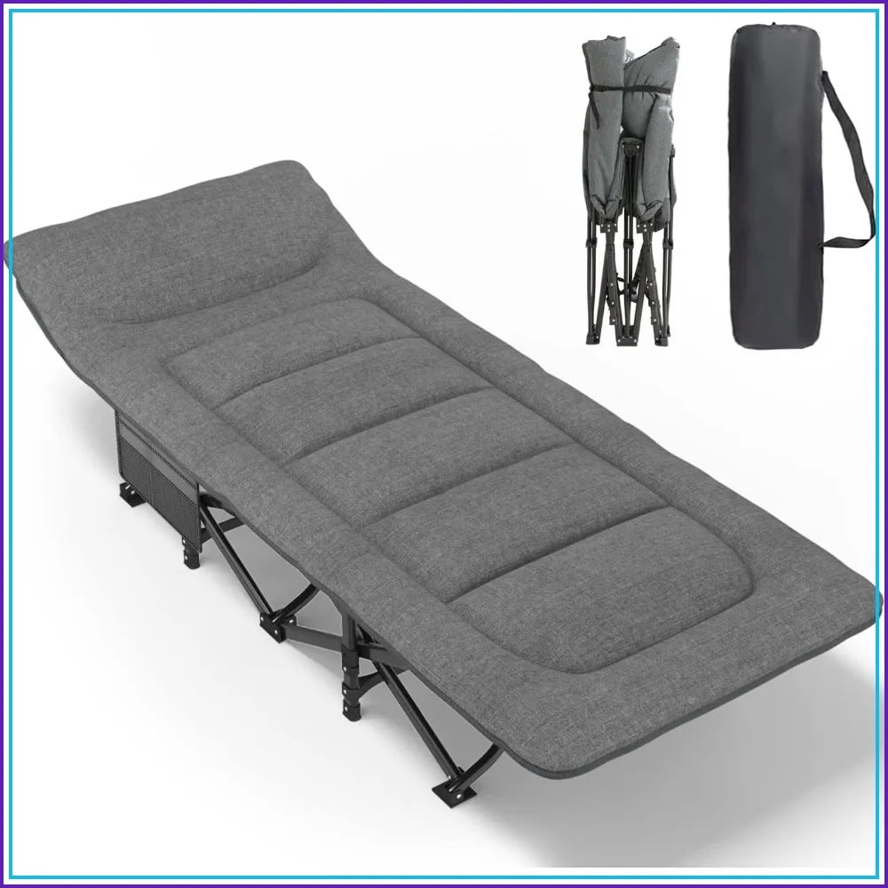 Camping Cot for Adults with Cushion & Pillow, Portable Folding Bed, Supports 450 lbs