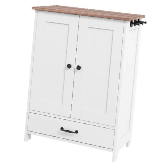 Dog Food Cabinet Furniture with Hidden Bowls Elevated Feeder Station Particle Board Organizer for Medium Pets
