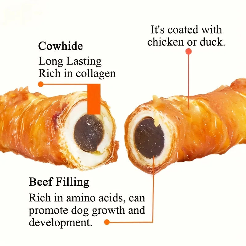 2-Pack (2 x 150g/5.3oz) 300g/10.6 Chicken Wrapped Cowhide Stick, Meat Dog Snacks, Made From Chicken Meat And Beef Skin