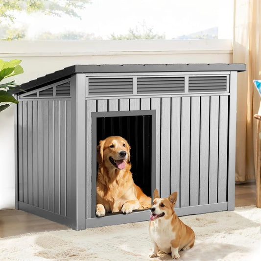 Insulated Resin Outdoor Dog House, Premium Weatherproof Kennel Large Dogs, All-Weather Thermal Design