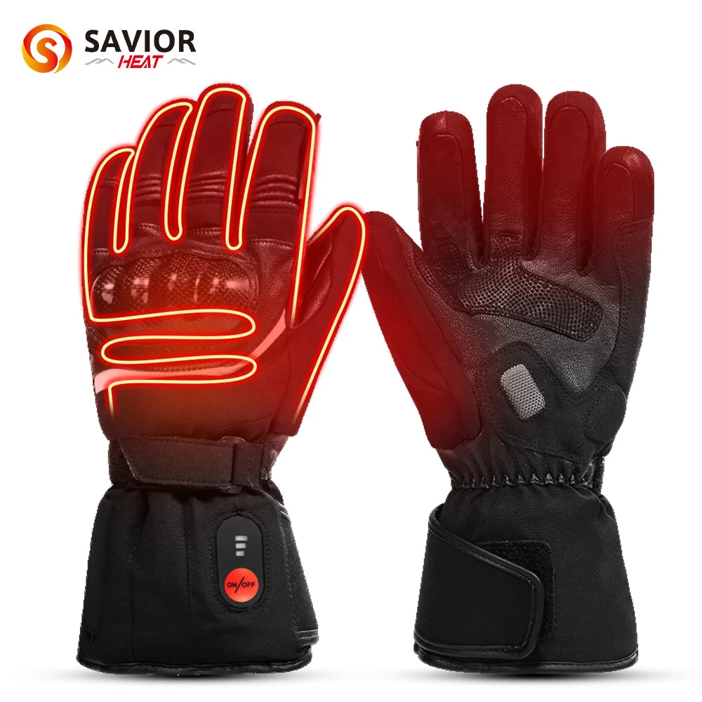 100% Waterproof Motorcycle Gloves Heated Guantes Bike Riding Heating Gloves With Battery Warmer Hand Joints Leather