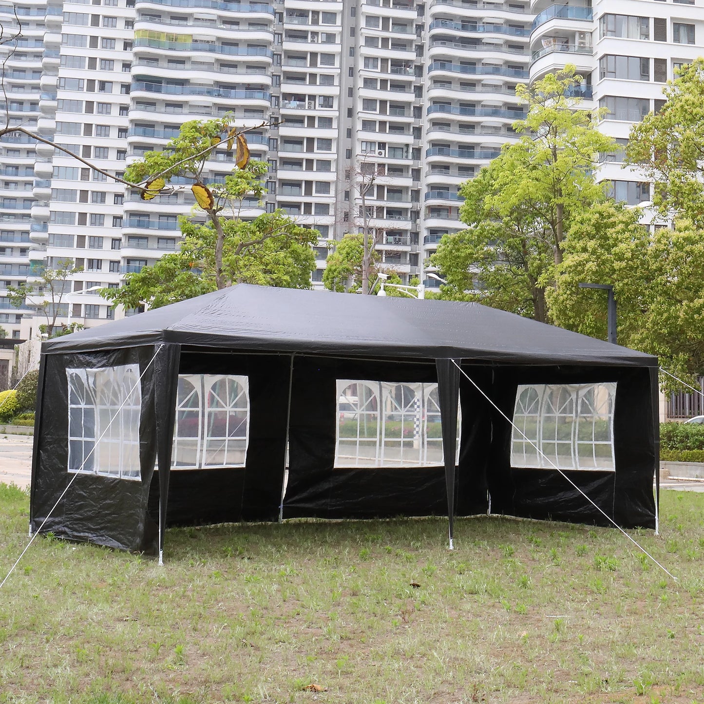 10 x 20 FT Outdoor Party Tent with 6 Removable Sidewalls Waterproof Canopy Patio Wedding Gazebo Heavy Duty Iron Frame Black