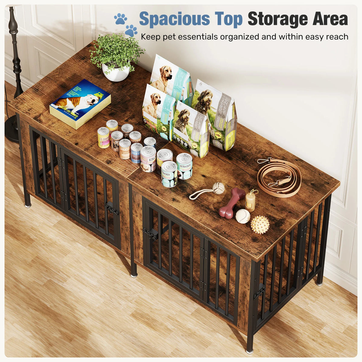54-Inch Double Door Wooden Dog Cage with Divider Heavy-Duty Extra Large Pet Kennel for Indoor Outdoor Dog Kennel Furniture