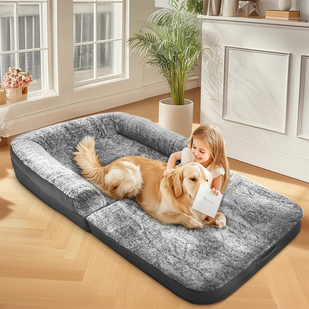 180cm Long Human-Size Giant Dog Bed Calming Pet Dog Bed Plush Cover Orthopedic Sponge Base with Foldable Design for Winter, Keep Warm
