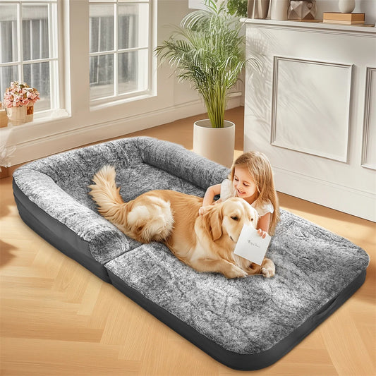 180cm Long Human-Size Giant Dog Bed Calming Pet Dog Bed Plush Cover Orthopedic Sponge Base with Foldable Design for Winter, Keep Warm