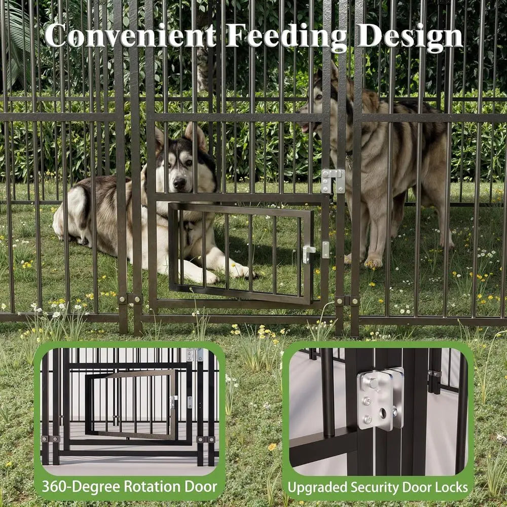 Durable 10 FT x 10 FT Outdoor Dog Kennel with Feeding Door, Roof, and Double Safety Locks