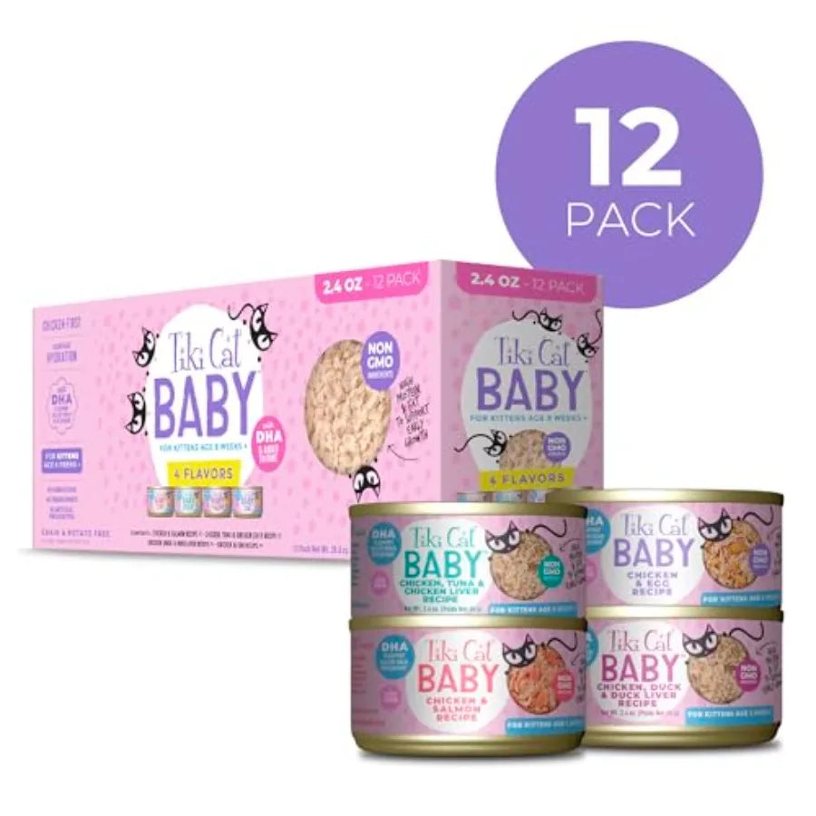 Baby Wet Cat Food for Kittens, Shreds Variety Pack 2.4 oz. Cans 12 Count