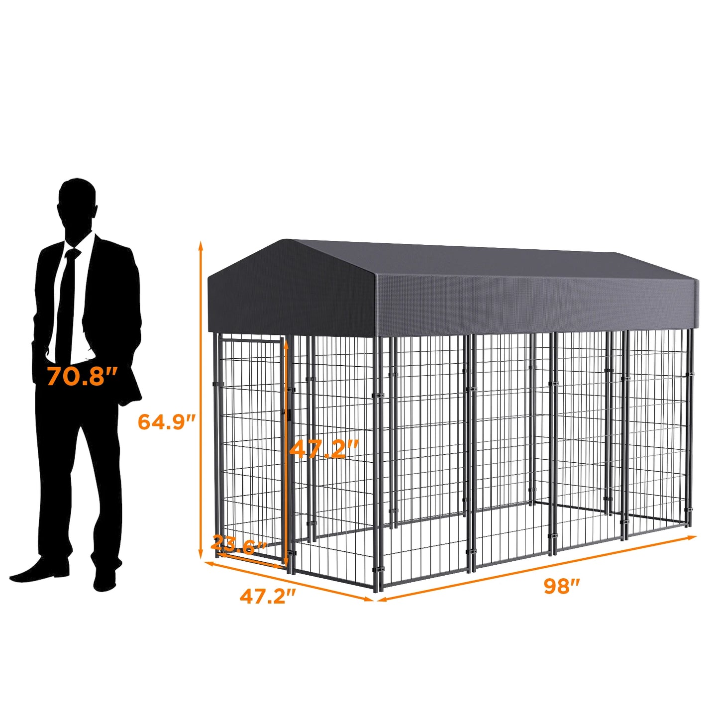 Large Dog Kennel Dog Crate Cage, Welded Wire Pet Playpen With UV Protection, Waterproof Cover, Metal and Roof Outdoor Heavy Duty