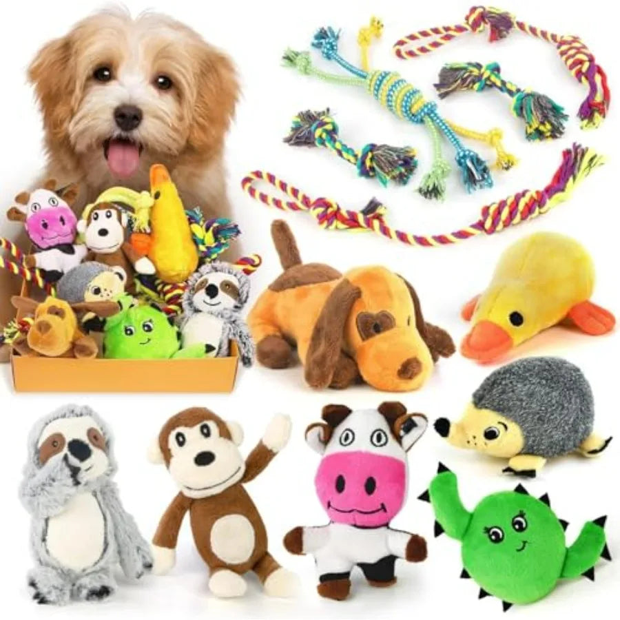 Tough Dog Toys, Stuffed Chew Large Dog Toys to Keep Them Busy, Interactive Squeaky Tug of War Doggie Toy, Crinkle