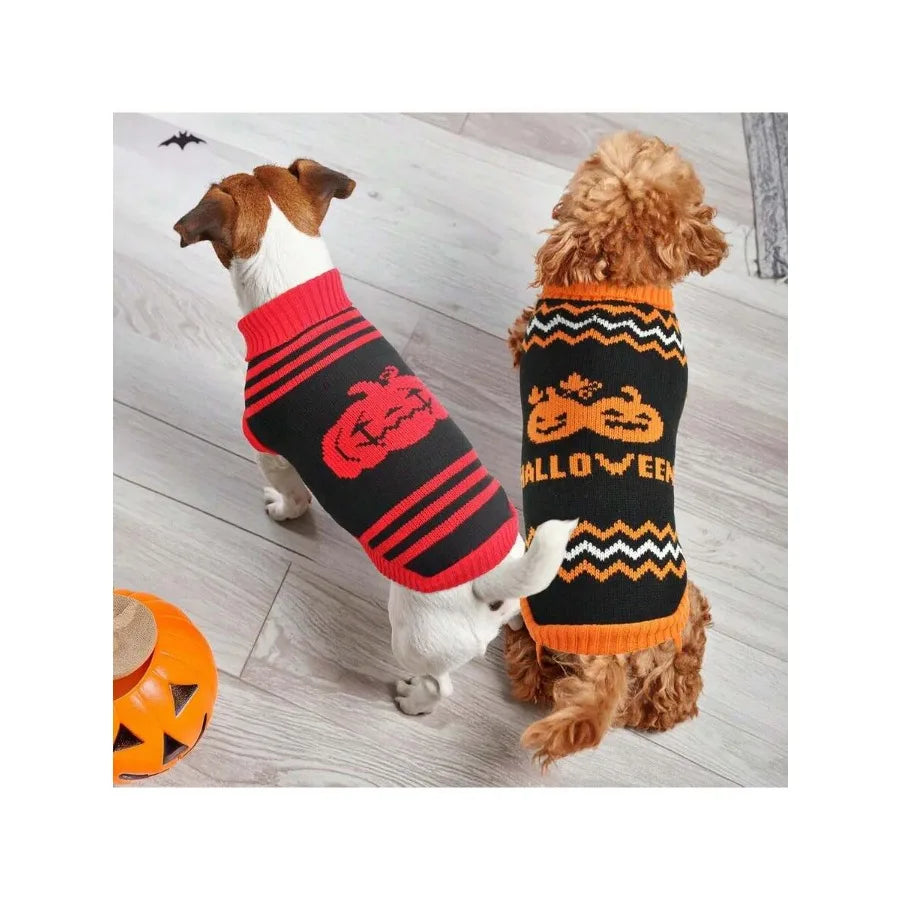 【New style】2-Pack Halloween Dog Sweater Cat Pumpkin Knitwear Clothes Costume With Cute Pumpkin Pattern Pet Warm Halloween Strip