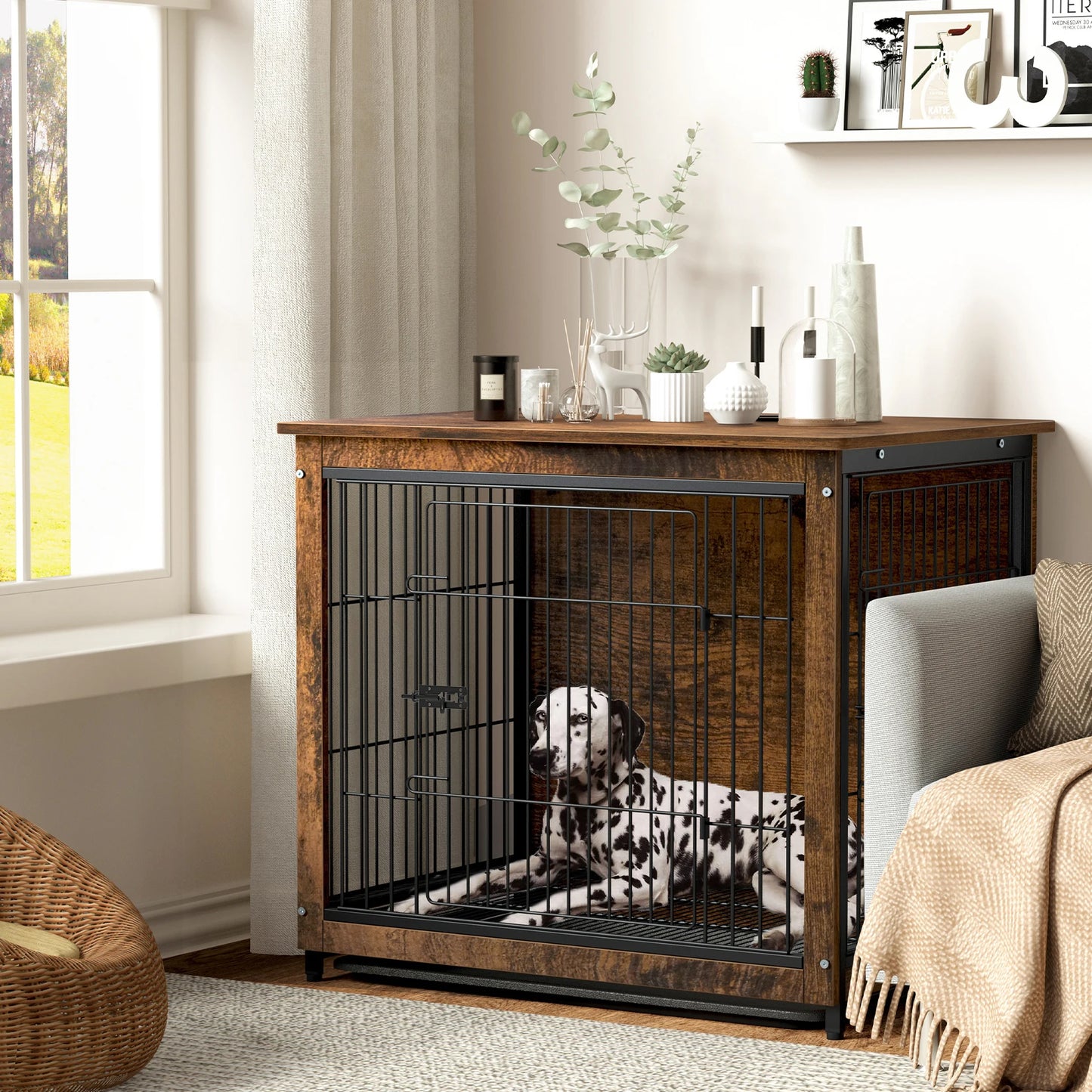 Modern Furniture Dog Cage, Pet Crate End Table, Indoor Wooden Kennel with Double Doors & Removable Tray for Small/Medium Dogs