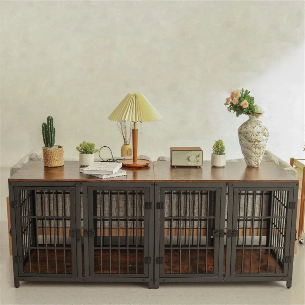 1 Pc Spacious Double Dog Crate with Removable Divider Furniture-Style Kennel Cage Ultra Thick