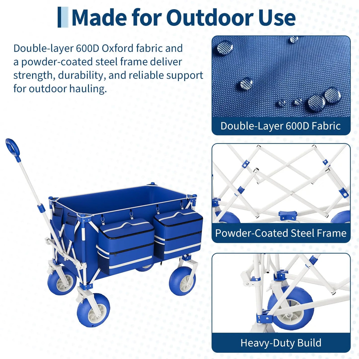 Heavy-Duty Beach Wagon Cart 460 LBS Folding Utility Wagon With 9" All-Terrain Wheels Adjustable Handle For Sand Camping
