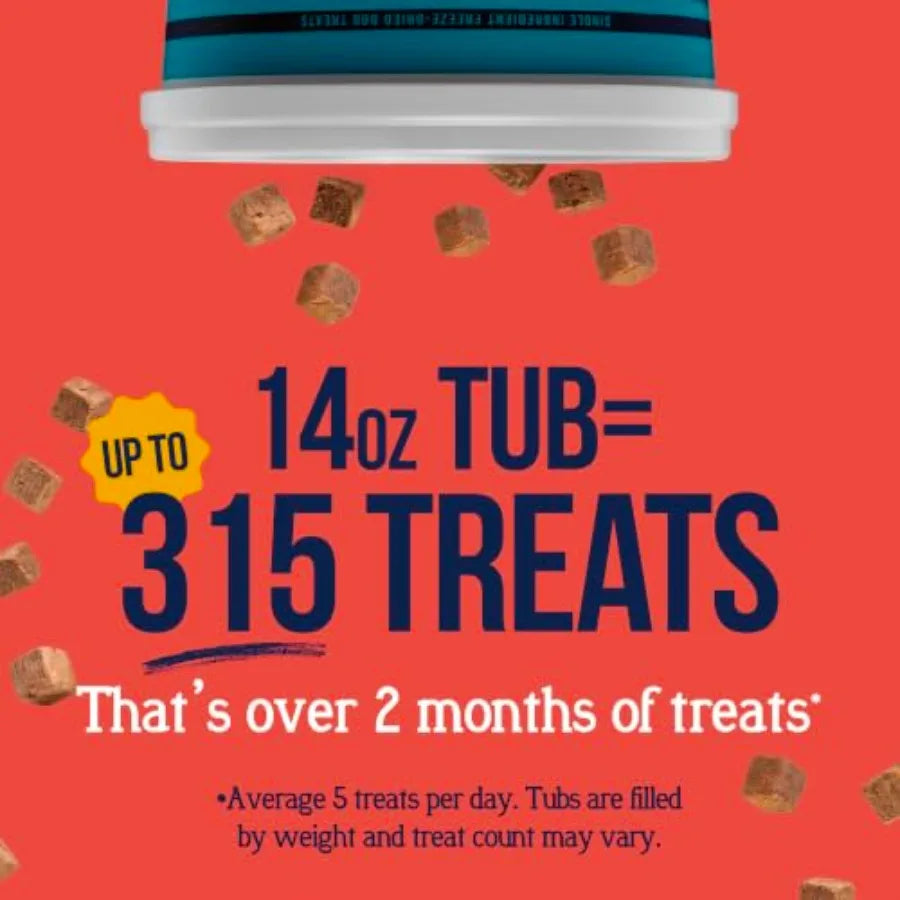 100% Beef Liver Dog Treats, 1 Tub, ~315 Pieces, Freeze Dried Raw, Single Ingredient, 50% Protein Training Treats or Meal Topper