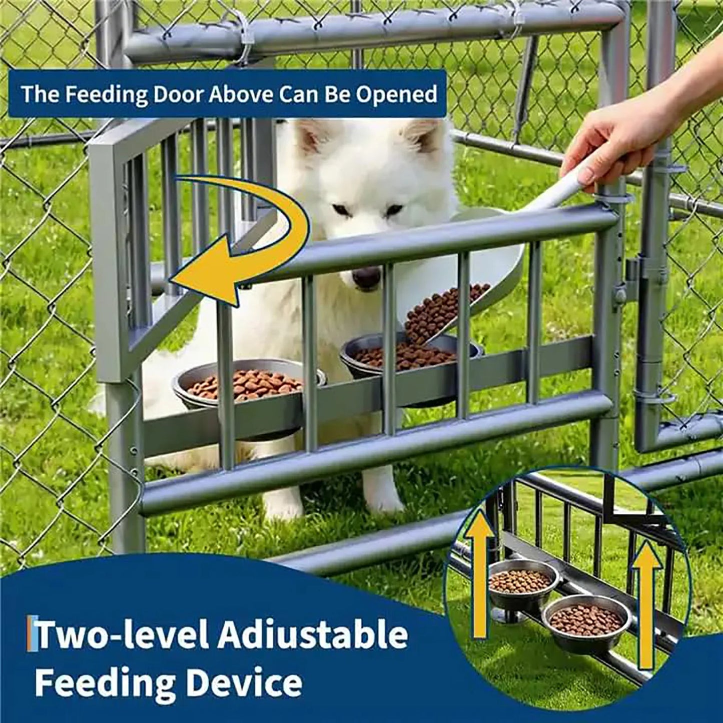 10 x 10 x 5.9FT Outside Dog Enclosure With PE Waterproof Roof, 360° Feeding Door, Heavy Duty Lockable Galvanized Kennel