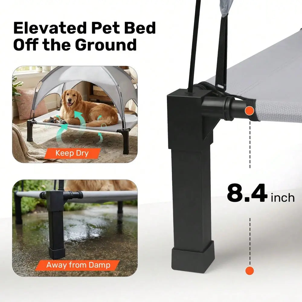 Dog Bed With Canopy, Outdoor Dog Bed Cot With Shade Tent, Portable Raised Pet Cot Cooling Bed For Dogs