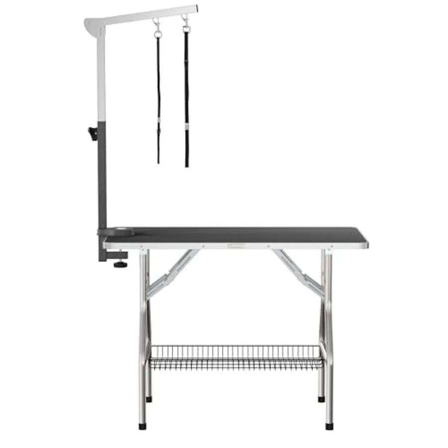 Foldable Dog Pet Grooming Table with Heavy Duty Stainless Steel Frame 38" Medium Size Black 38x22 Ideal for Home or Salon Use