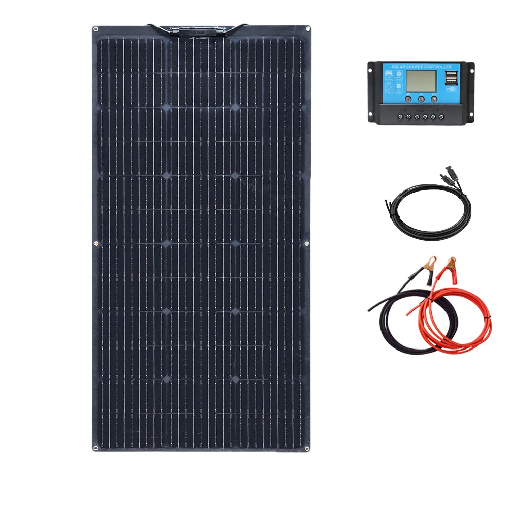200W Solar Panels 100W Solar Panel 12V Solar Panel Kit 300W Flexible Solar Battery for RV Boat Cabin Tent Car Trailer Battery