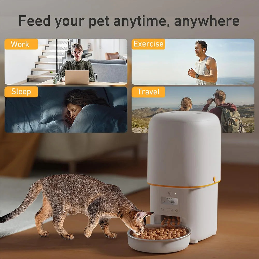 4L Automatic Cat Feeder, Smart Pet Food Dispenser with Key Control, Voice Recorder, Dual Power Supply, Timed Auto Dog Feeder with Stainless Steel Bowl
