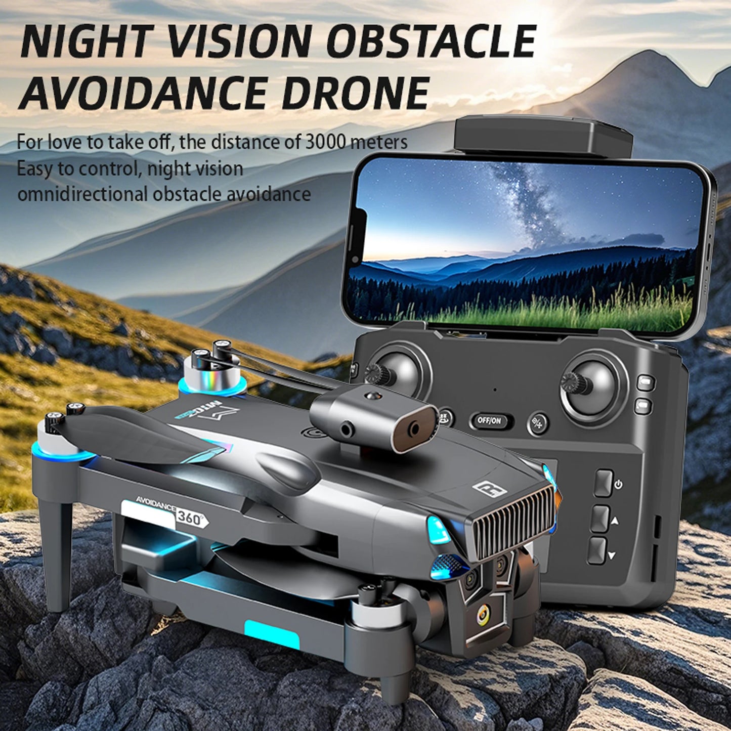 Head 3-Color Light M107 Drone, Hover 7-Color LED Gradient, One Click Takeoff and Landing, Headless Mode, One Click Roll, Take Photos and Videos, High-Definition Camera, Optical Flow Hover, Electrically Adjustable Camera