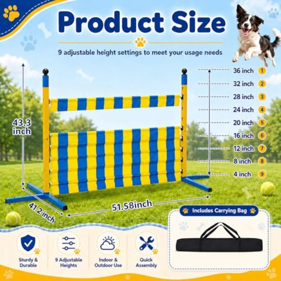 Dog Agility Jump Set, Metal Adjustable Dog Agility Equipment with 9 Height Levels, Extra Stable Foldable Dog-Hurdle Training Equipment