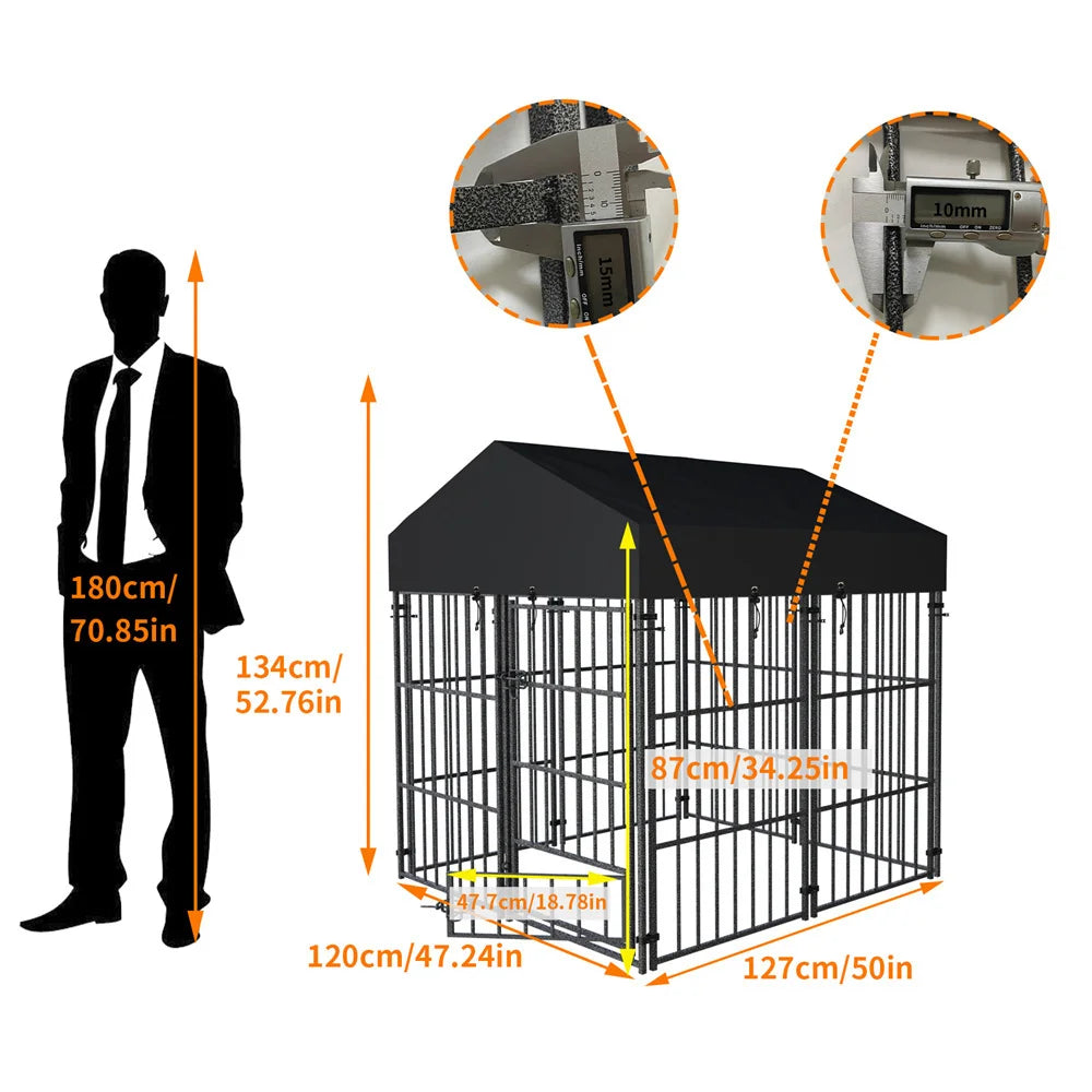 A Heavy-Duty Large Dog Kennel Pet Welded Metal Playpen Animal Cage with Roof Cover Pet Run Enclosure Playpen House Outdoor Indoor
