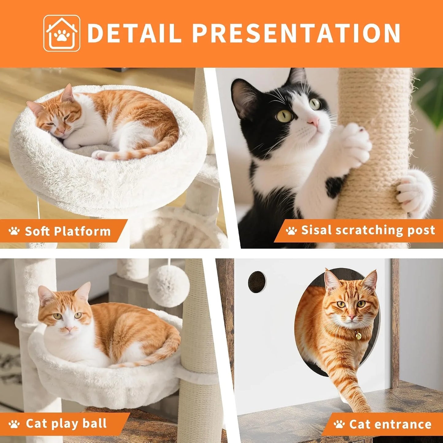 Cat Tower with Litter Box Enclosure, 2-in-1 Modern Cat Tree, 55.1-Inch Cat Condo with Scratching Posts, Hidden Litter Cabinet, Hammock & Perches, Engineered Wood, Indoor Use