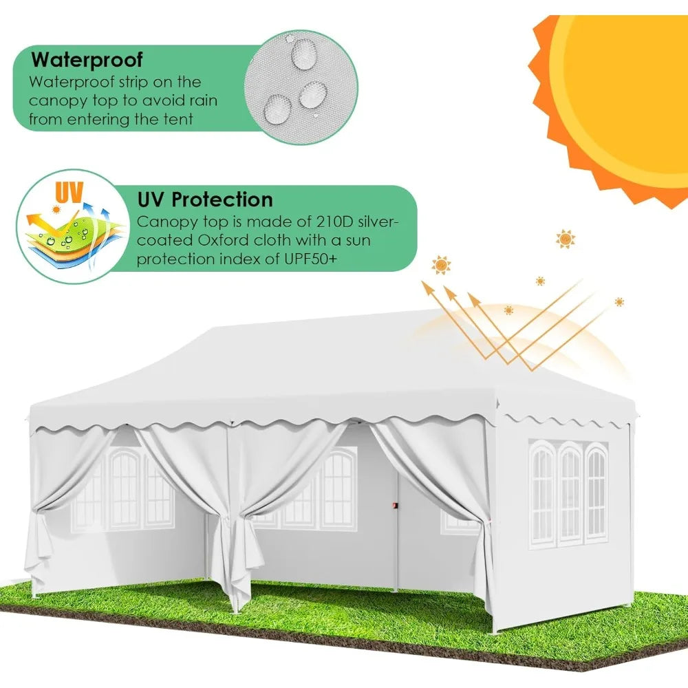 10'×20' Pop Up Canopy, Large Wedding Commercial Instant Tent Carport, Party Easy Up Sun Shelter with Windows & Sidewalls, Carry Bag