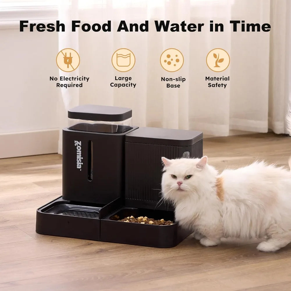 2-in-1 Gravity Dog Feeder & Water Dispenser, 180° Rotatable, Large Capacity 1.6 Gal x2, Self Feeding for Small Dogs & Puppies, Black