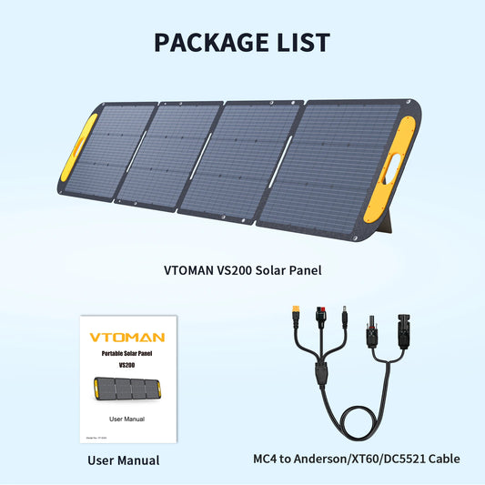 VS200 Portable Solar Panel 200W 19V Outdoor Rechargeable Solar Generator, High Efficiency Complete for Home Camping